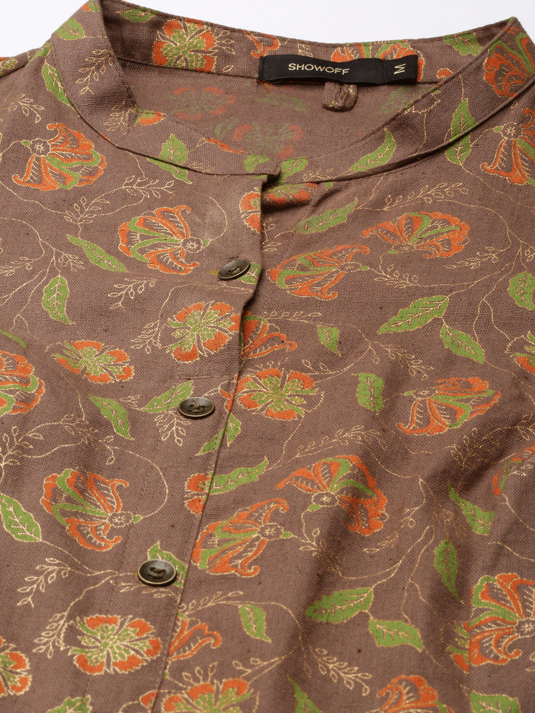 Women's Taupe Ethnic Motifs Printed A-Line Kurta