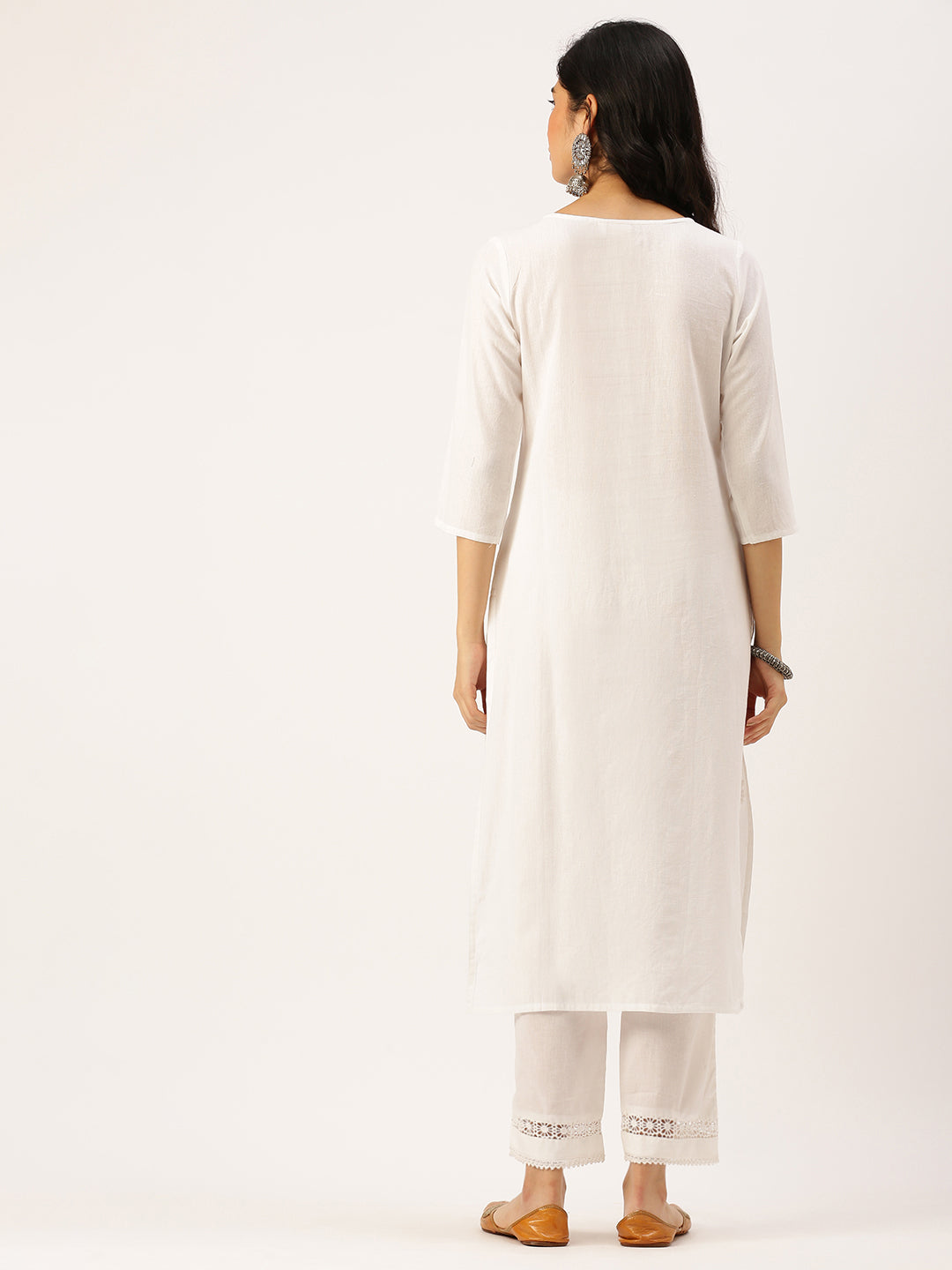 Women's White Embroidered Straight Kurtas