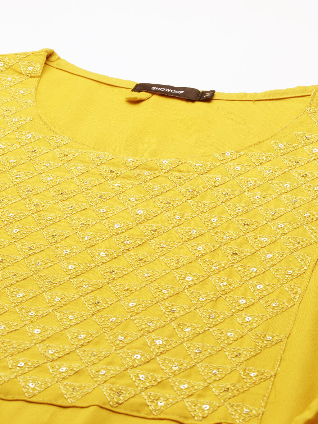 Women's Yellow Sequinned Straight Regular Kurta