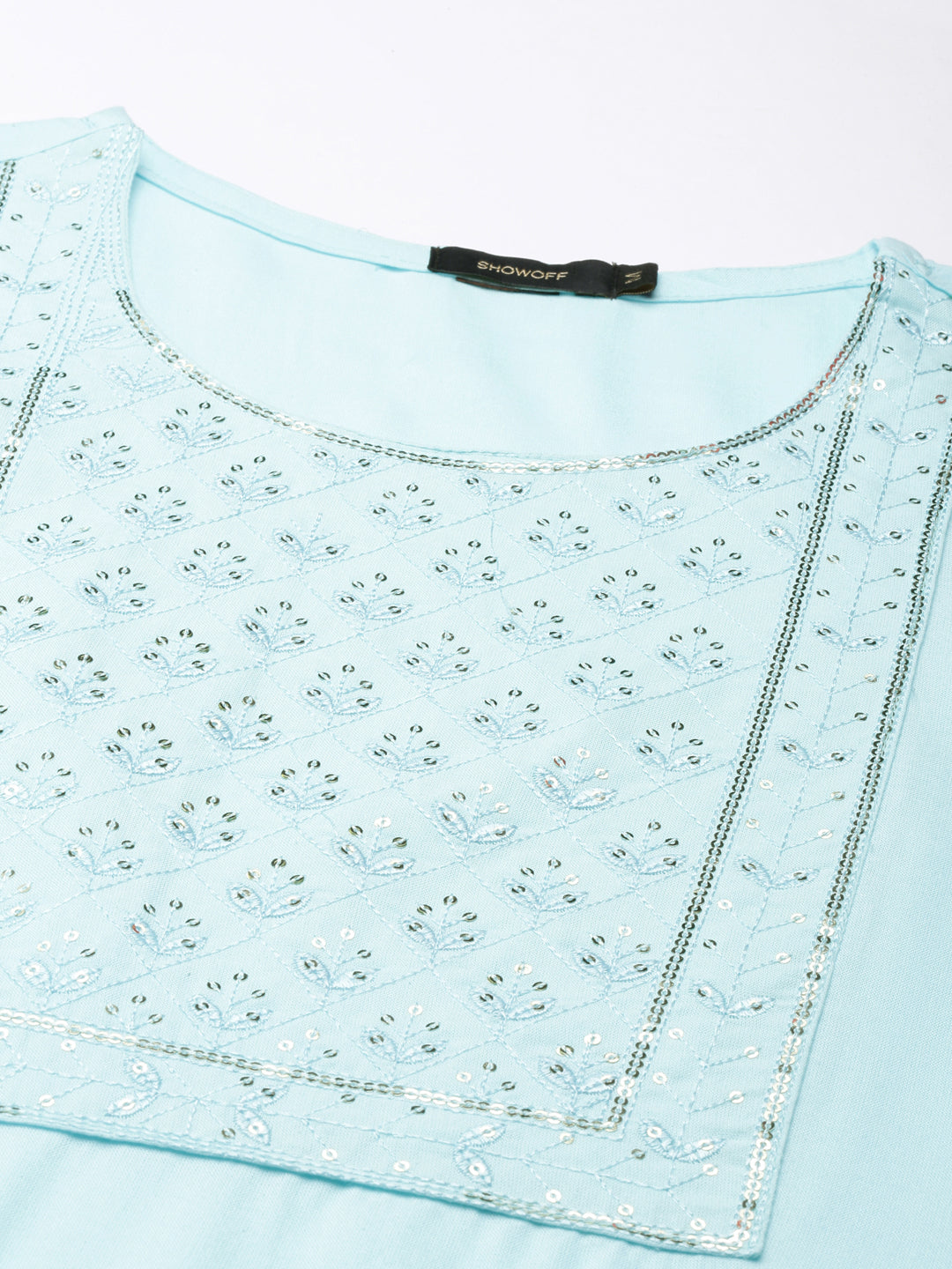 Women's Blue Ethnic Motifs Embellished Kurta