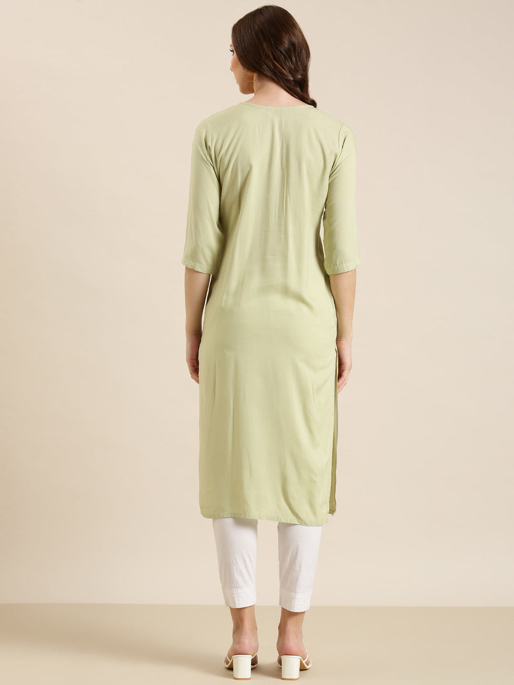 Women's Sea Green Geometric Sequinned Cotton Straight Kurta