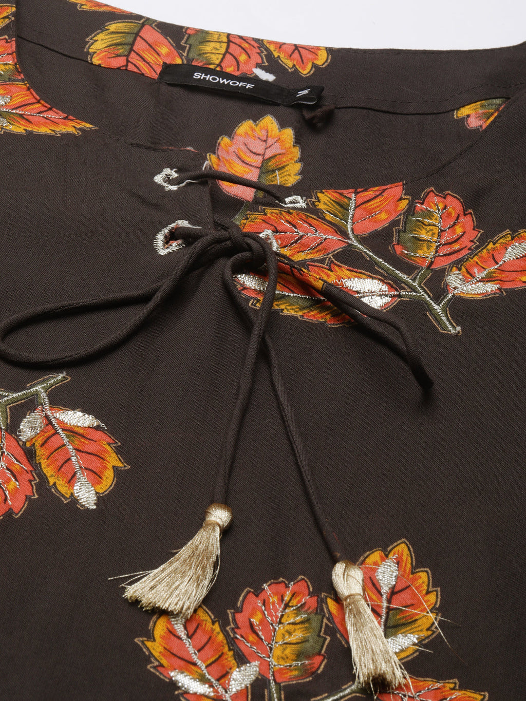 Women's Brown Floral Printed Cotton Straight Kurta