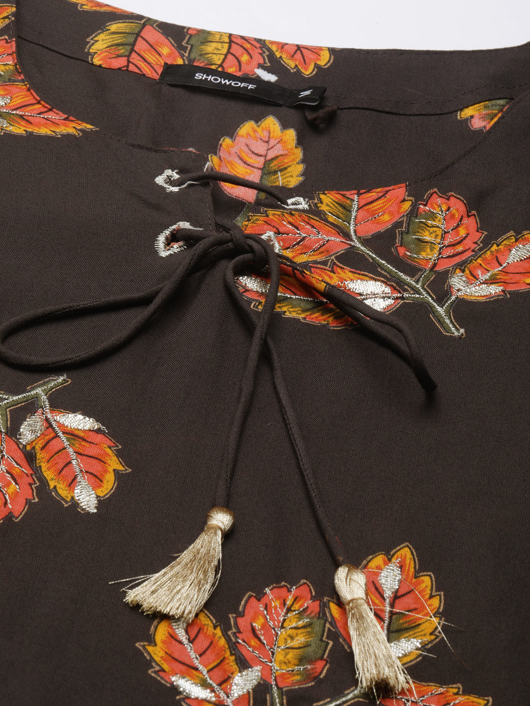 Women's Brown Floral Printed Cotton Straight Kurta