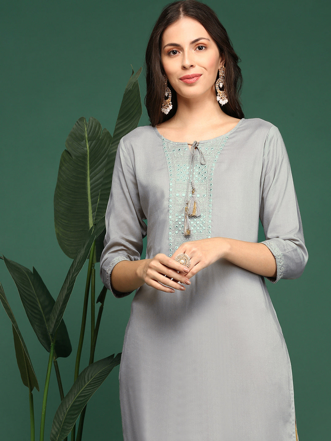 Women's Printed Grey Straight Kurta