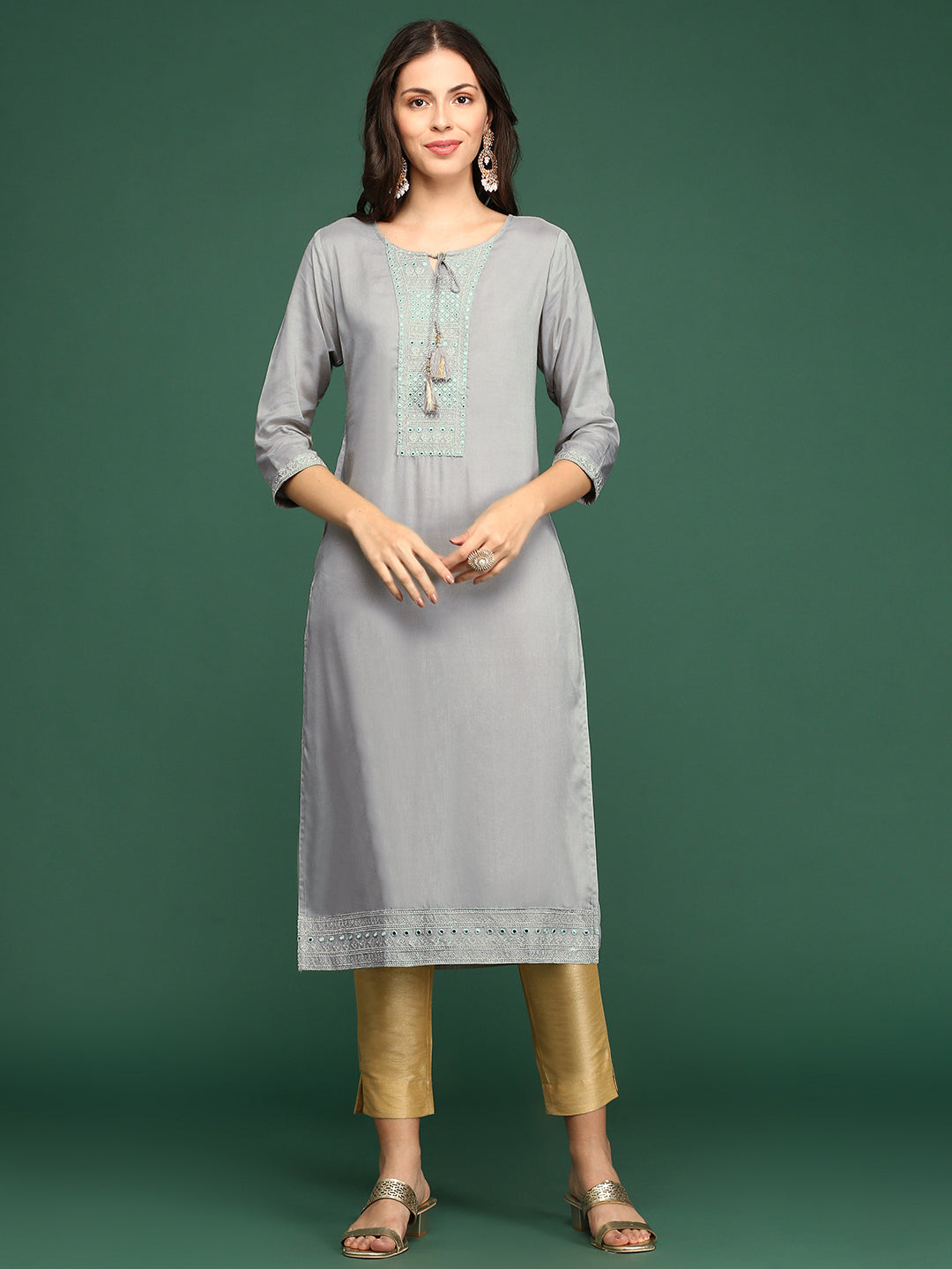 Women's Printed Grey Straight Kurta