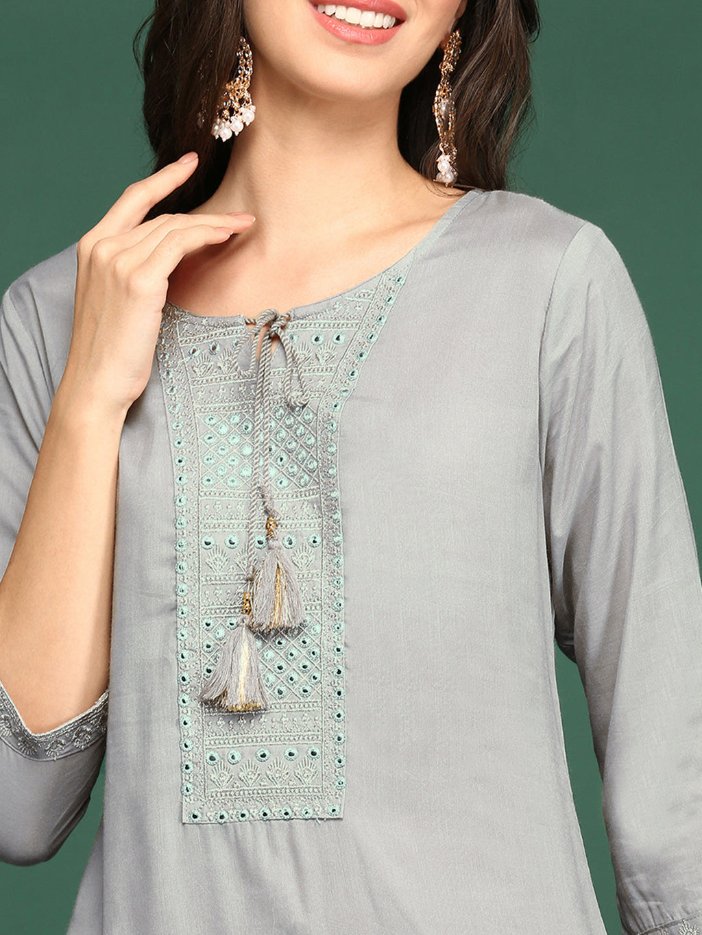 Women's Printed Grey Straight Kurta