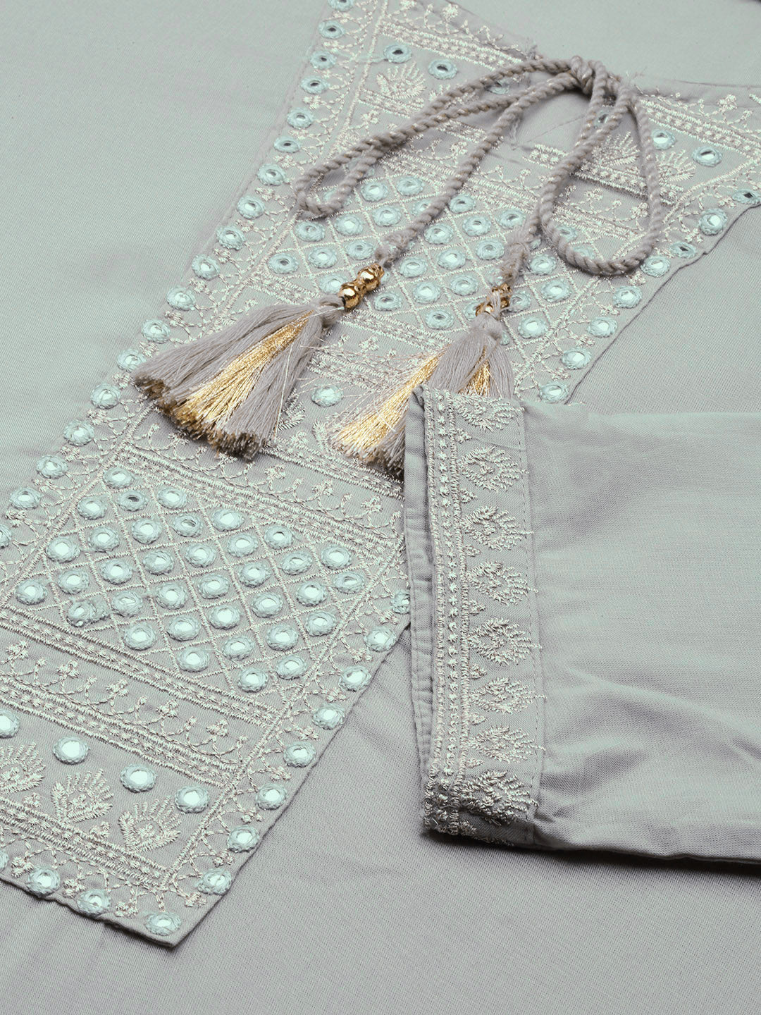 Women's Printed Grey Straight Kurta