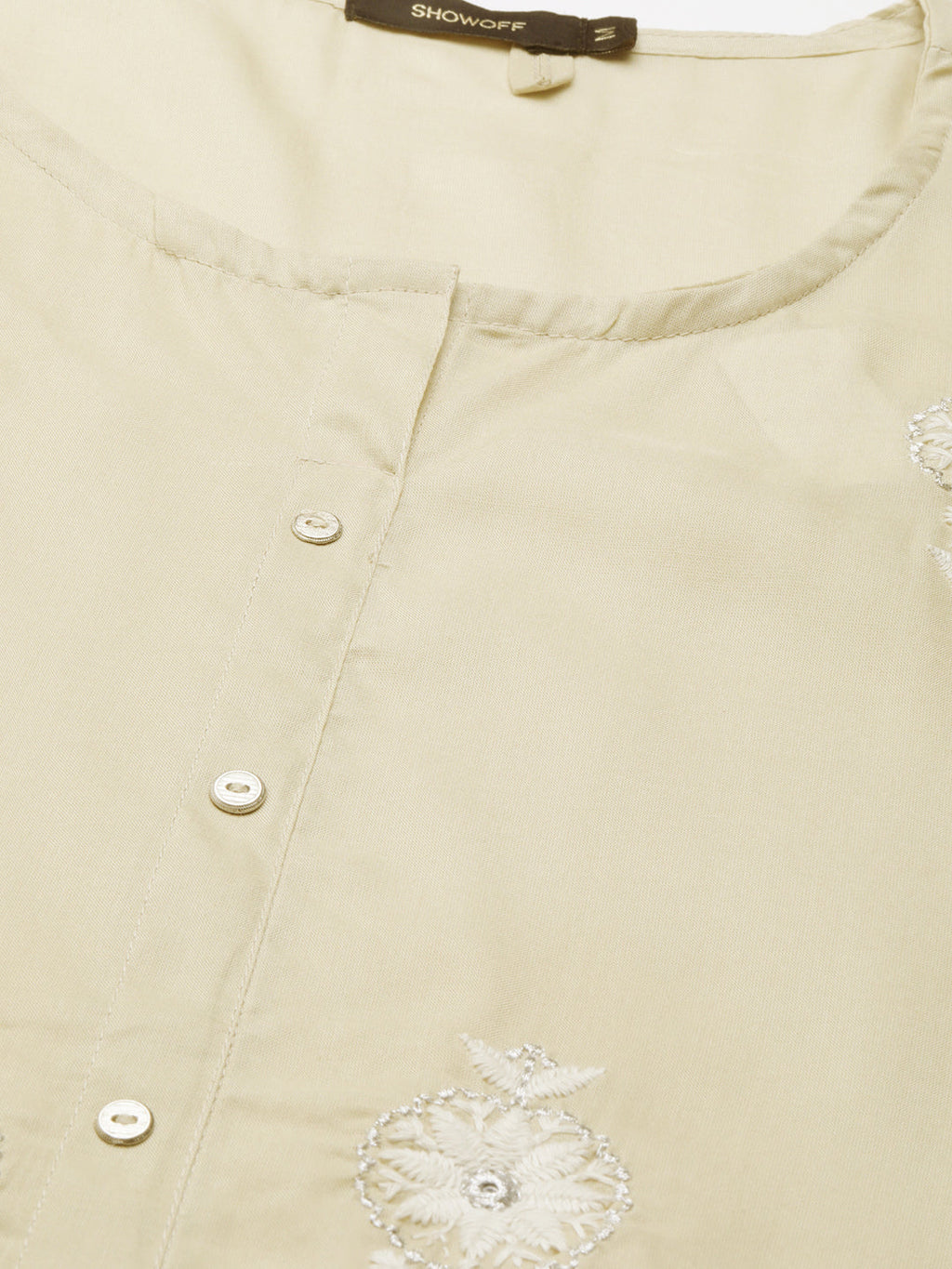 Women's Beige Floral Embroidered Sequinned A-Line Kurta