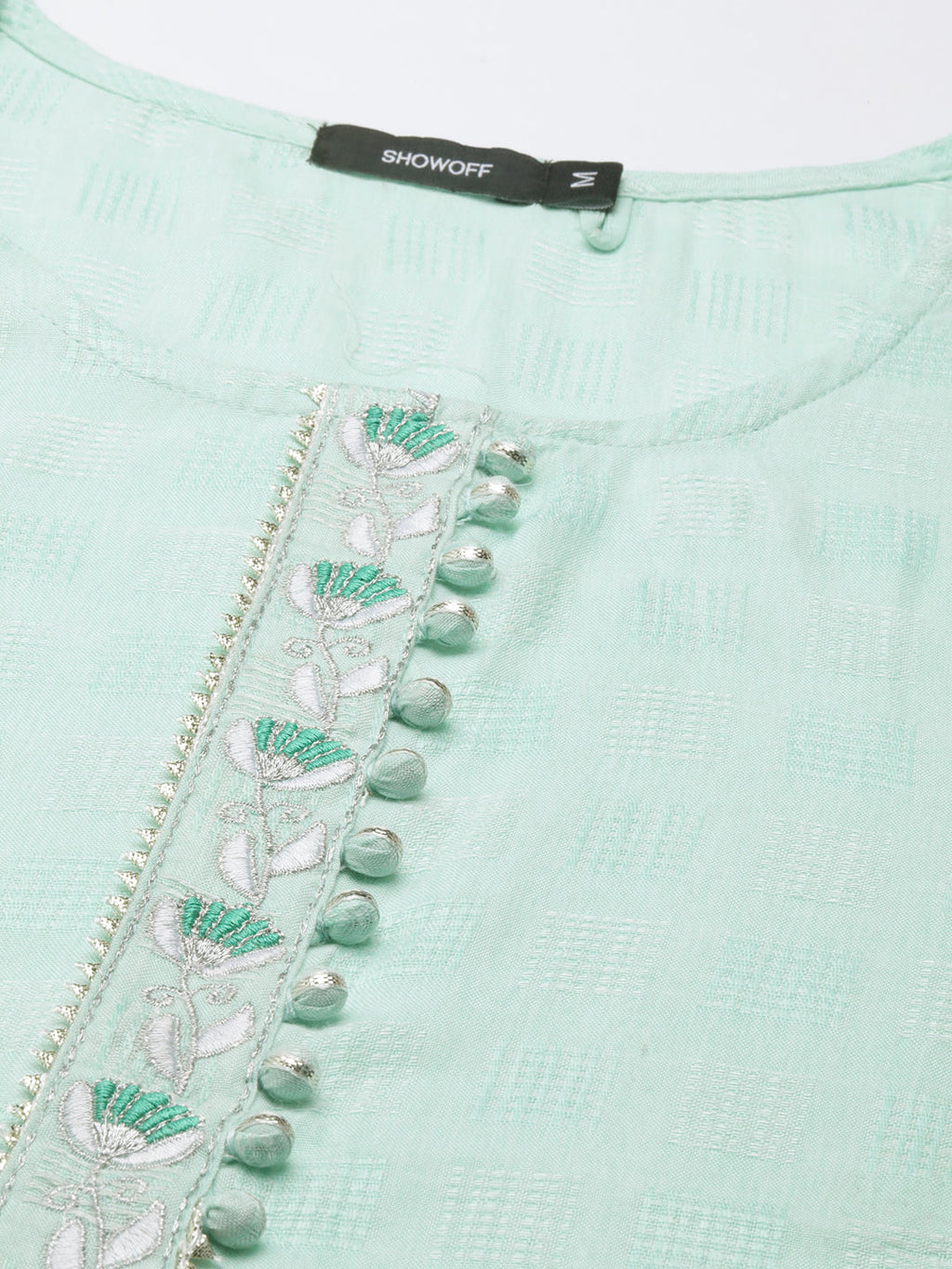 Women's Sea Green Self Design Straight Kurta