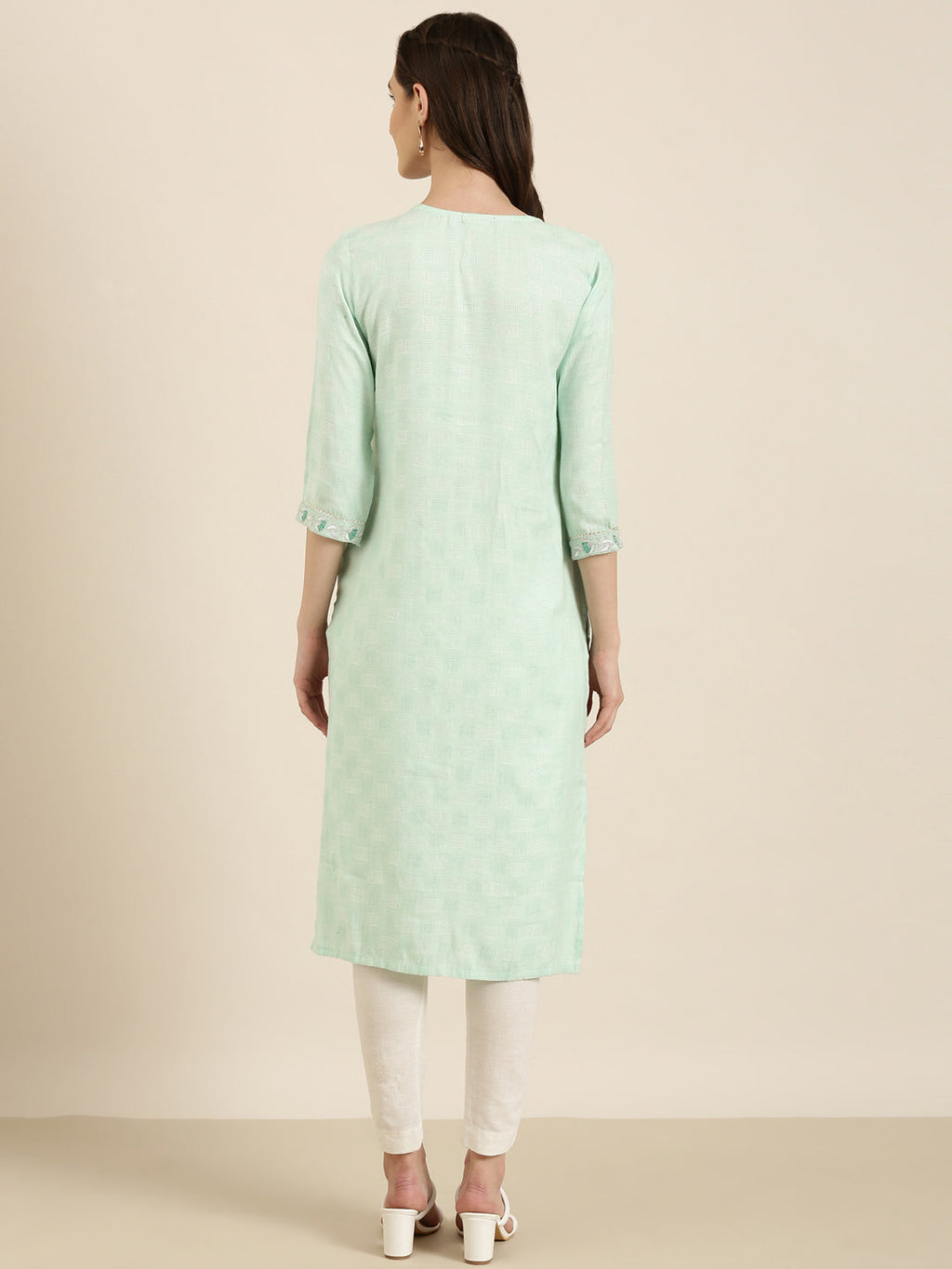 Women's Sea Green Self Design Straight Kurta