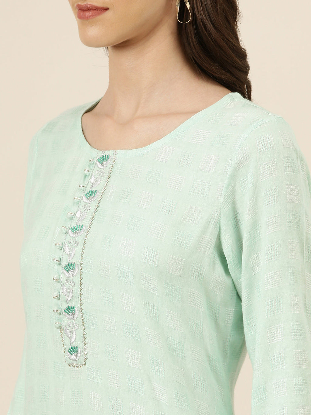Women's Sea Green Self Design Straight Kurta