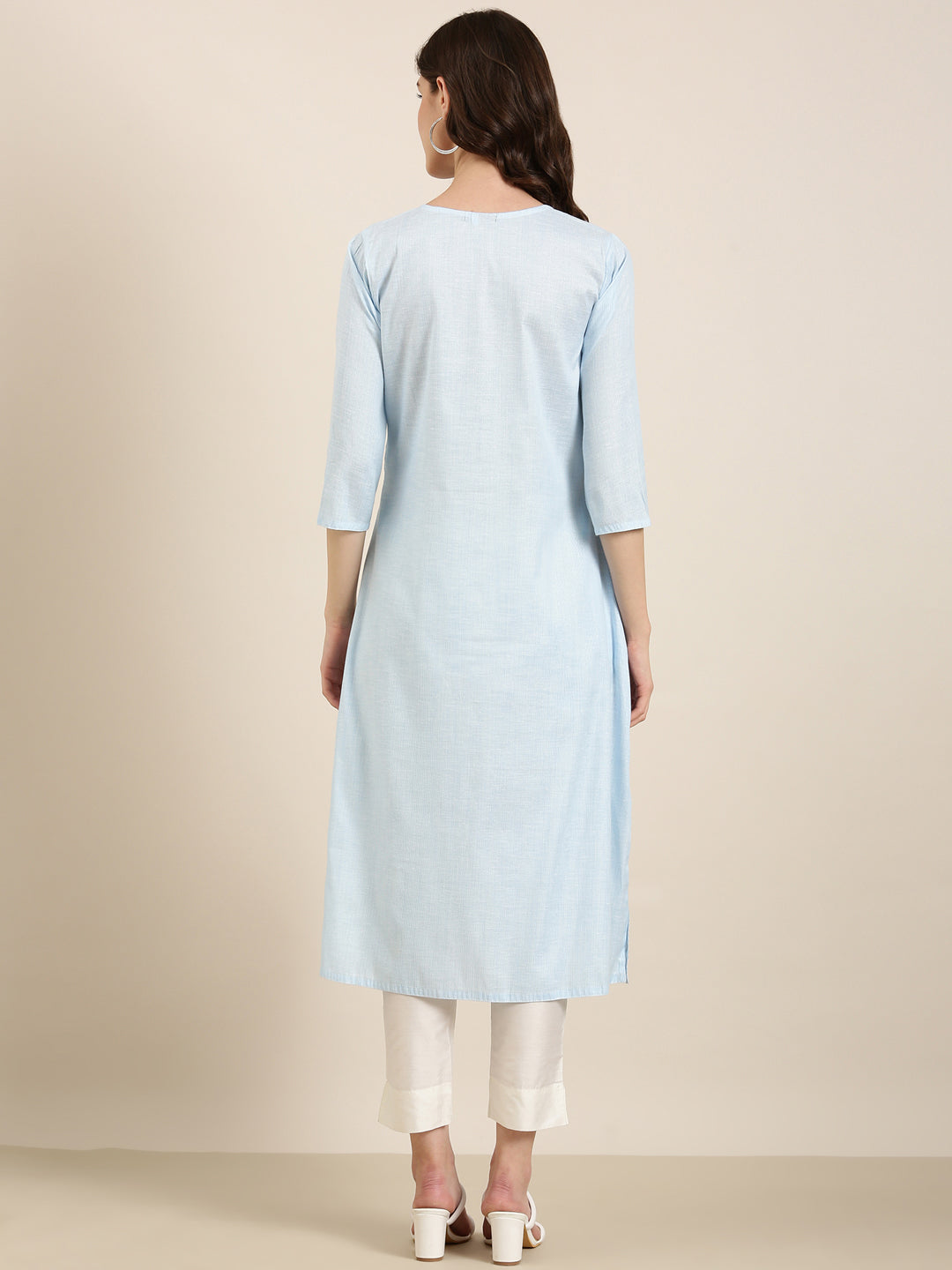 Women's Blue Thread Work Straight Kurta