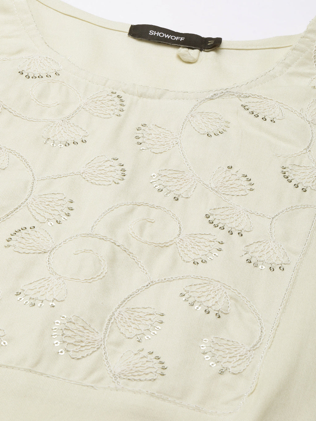 Women's Cream Floral Embroidered Straight Kurta