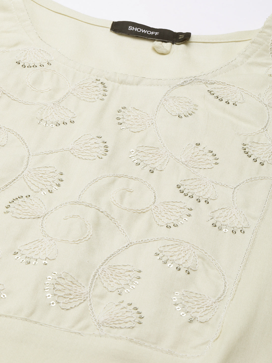 Women's Cream Floral Embroidered Straight Kurta