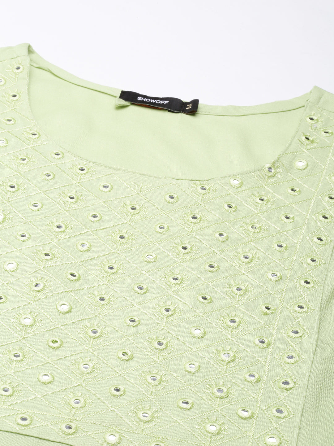 Women's Green Geometric Embroidered Straight Kurta