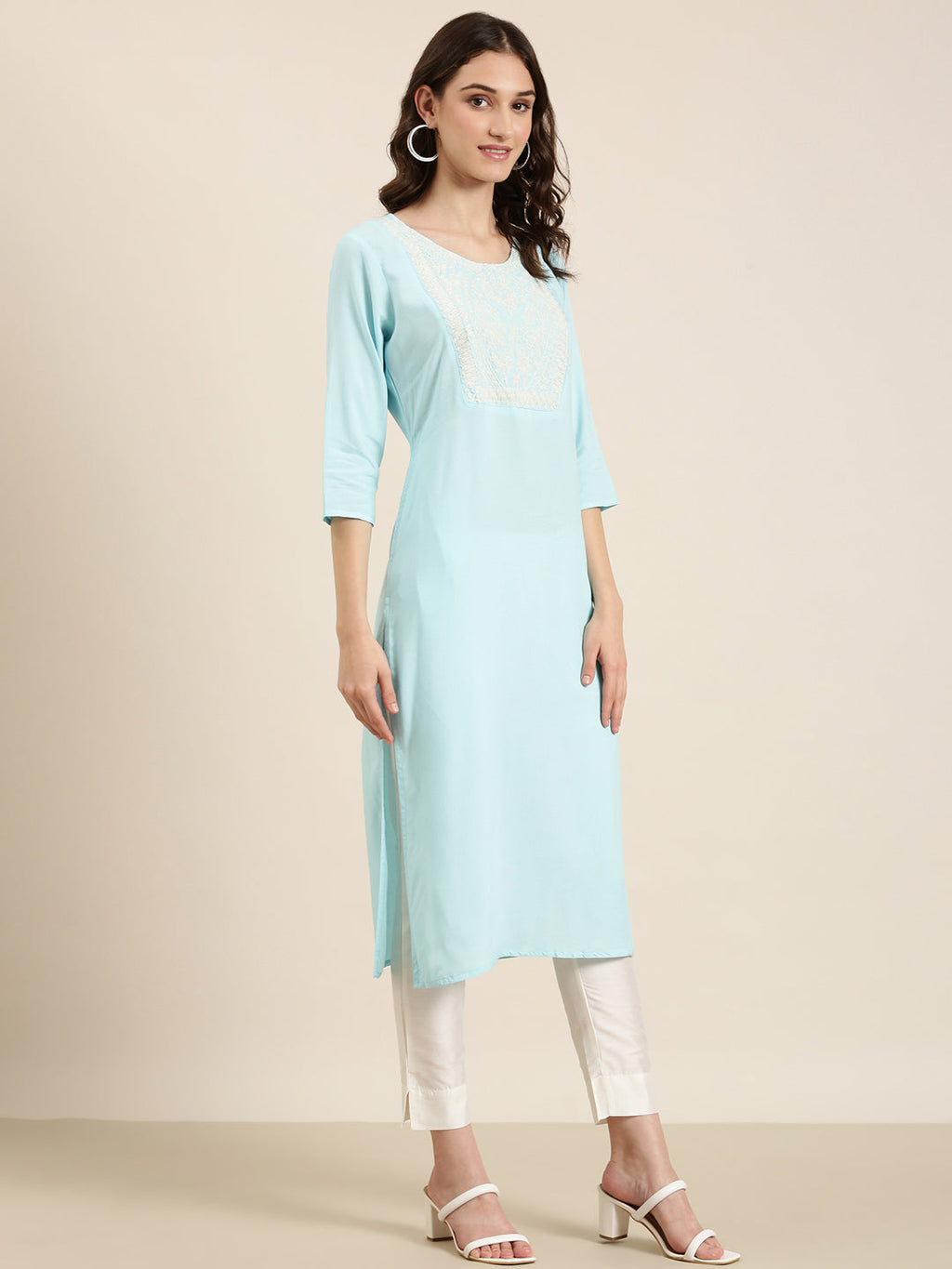 Women's Blue Ethnic Motifs Straight Kurta