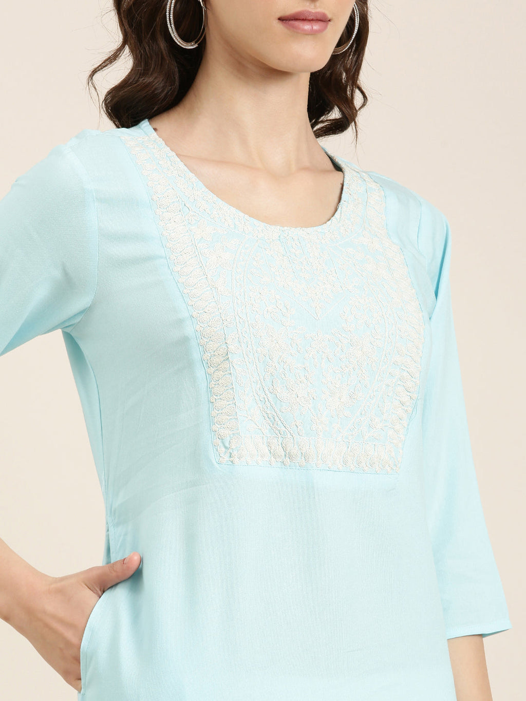 Women's Blue Ethnic Motifs Straight Kurta