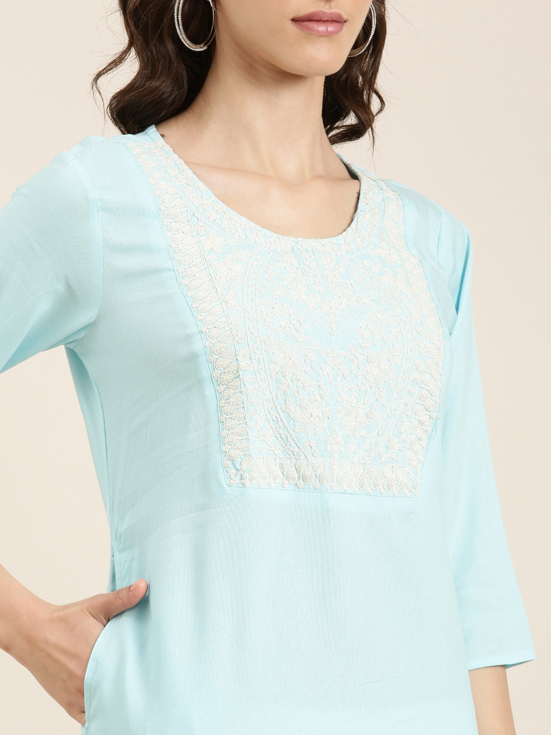 Women's Blue Ethnic Motifs Straight Kurta