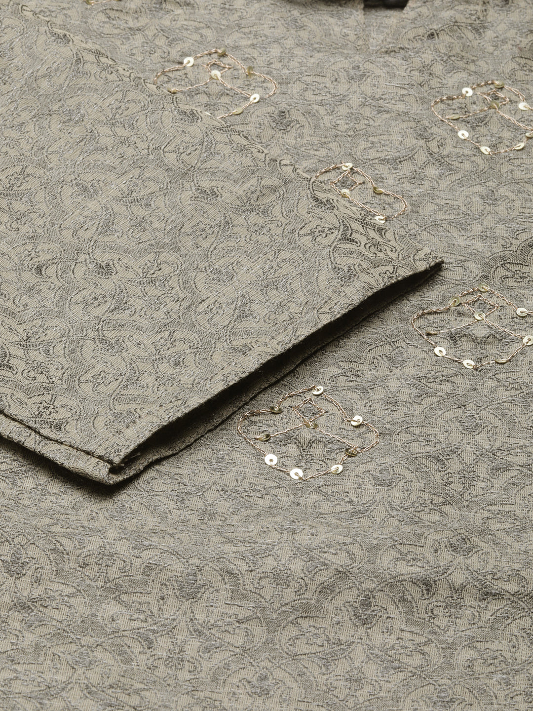 Women's Beige Ethnic Motifs Printed Cotton Silk Straight Kurta