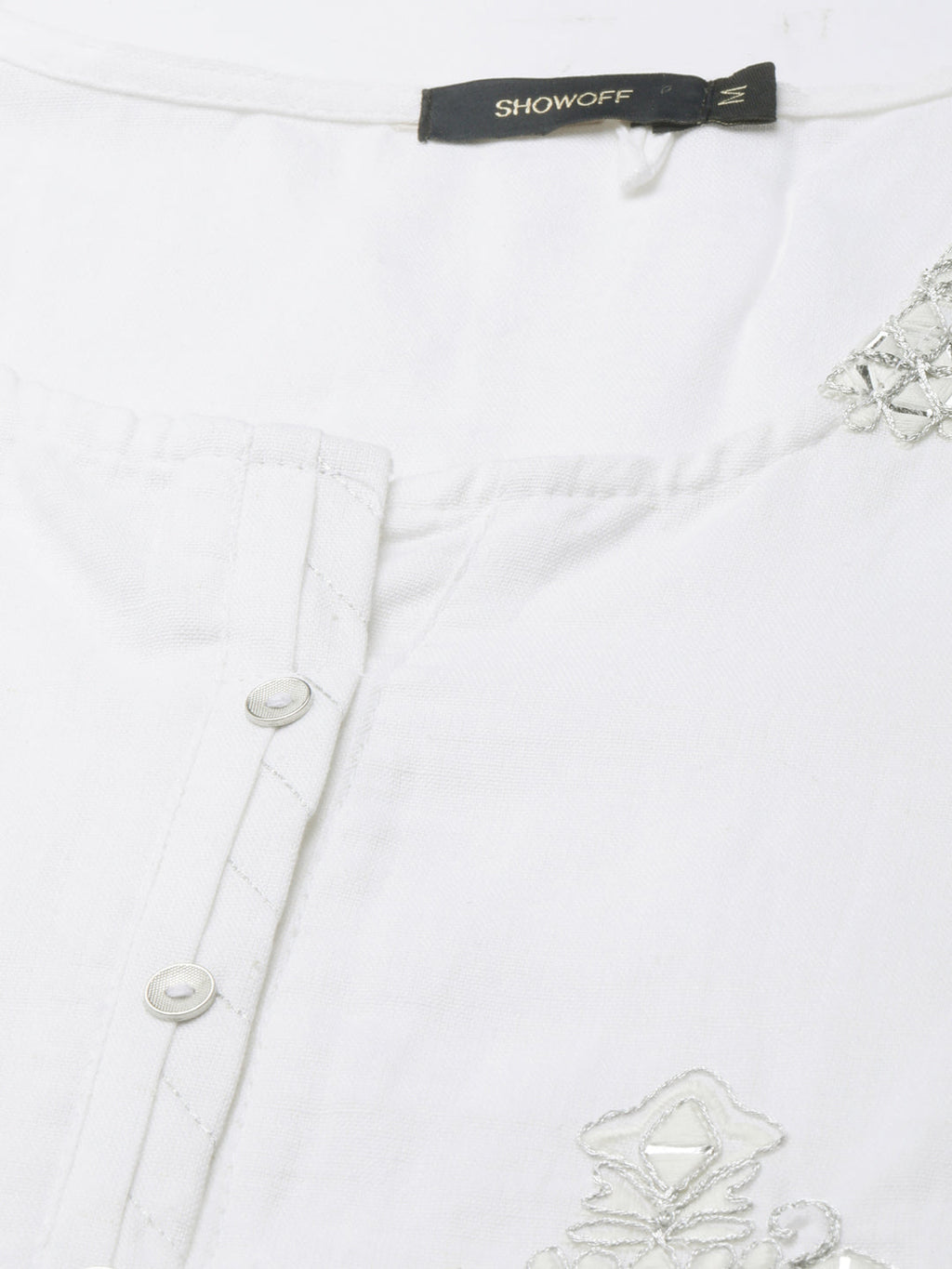 Women's Off White Ethnic Motifs Embroidered Straight Kurta