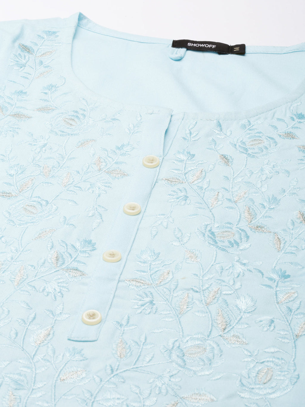 Women's Blue Floral Embroidered Straight Kurta