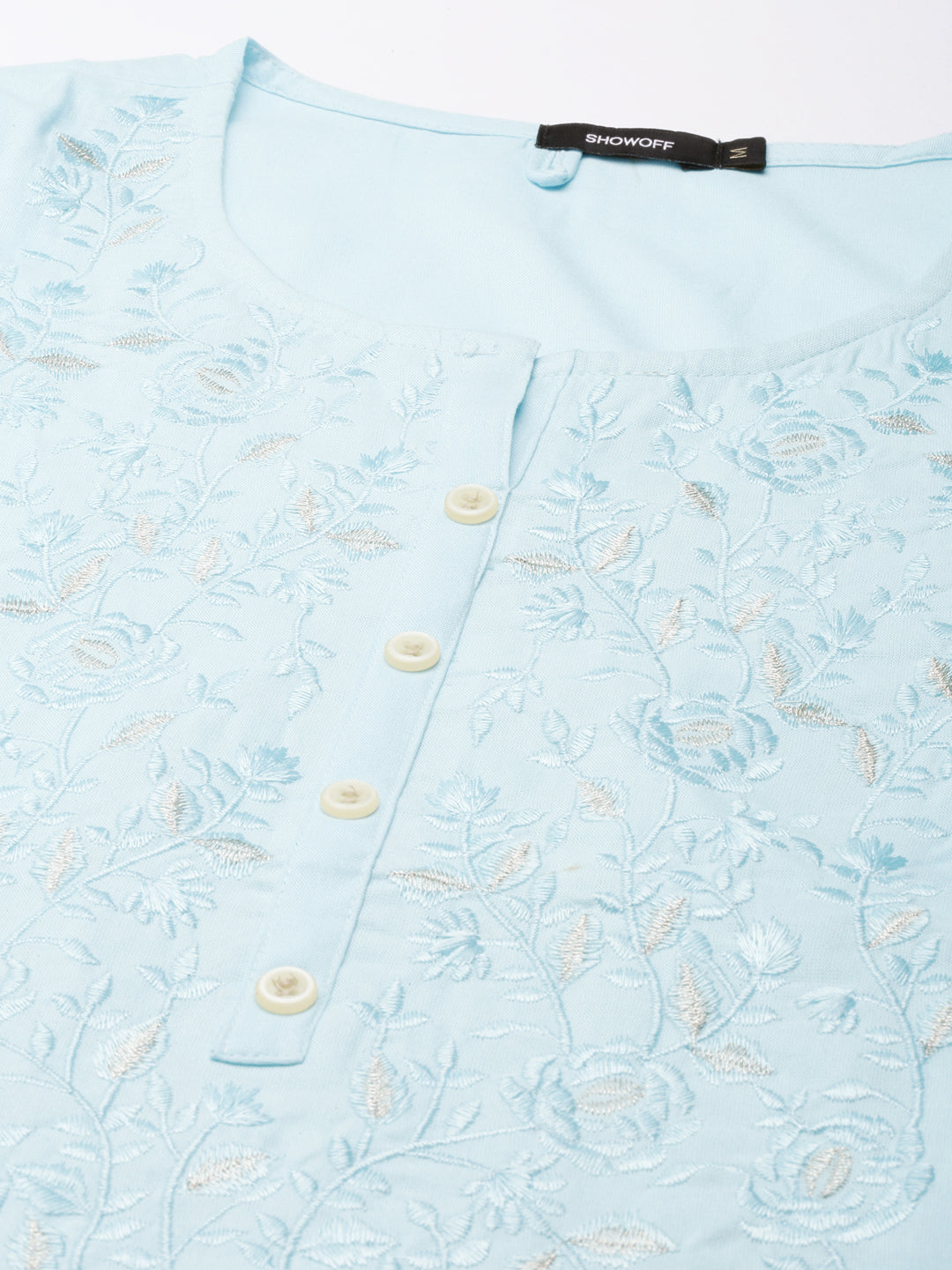 Women's Blue Floral Embroidered Straight Kurta