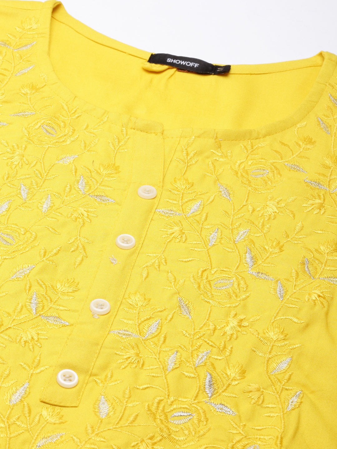 Women's Yellow Floral Embroidered Straight Kurta