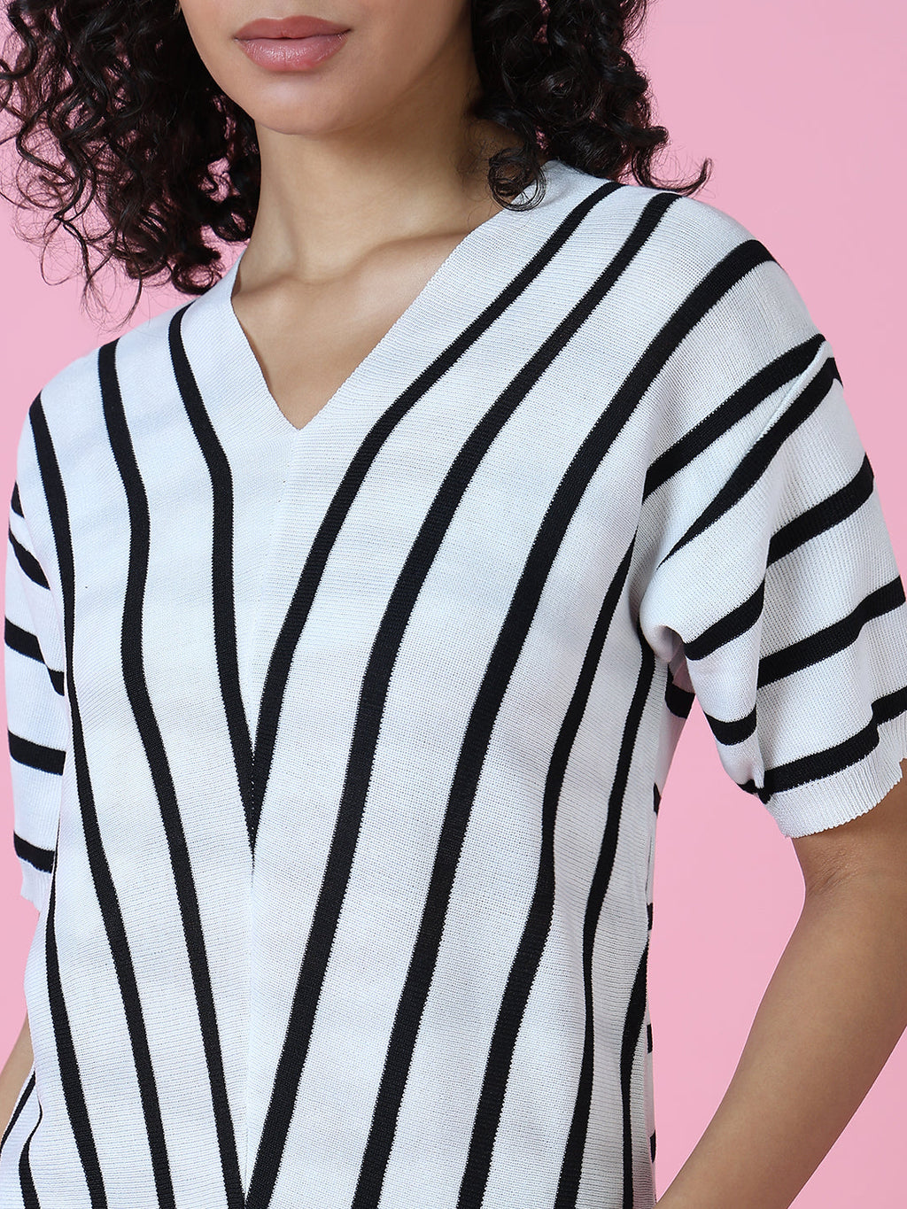 Women's White Striped Cotton Casual Top