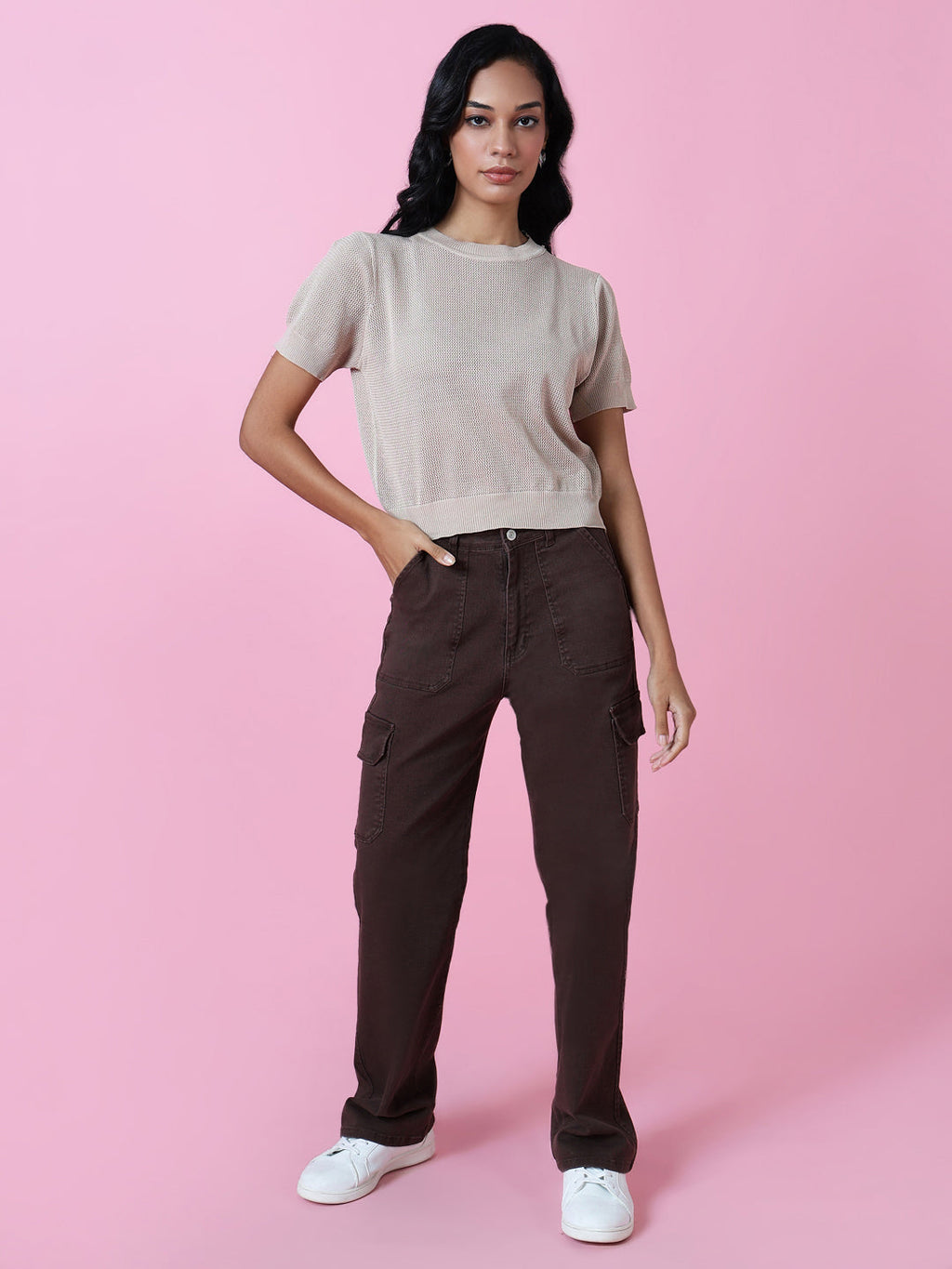 Women's Beige Puff Sleeve Top