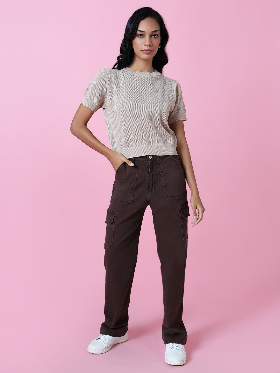 Women's Beige Puff Sleeve Top