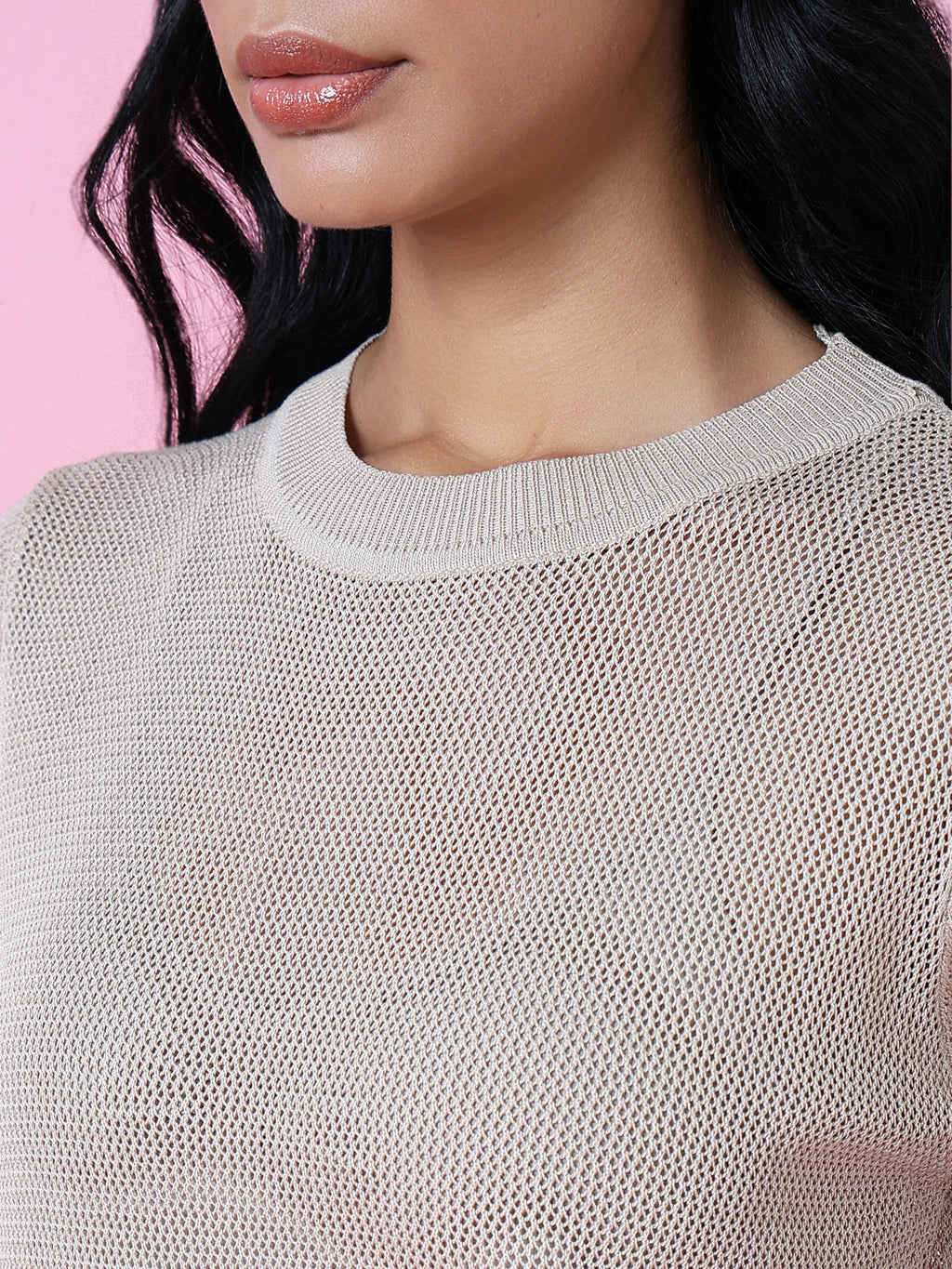 Women's Beige Puff Sleeve Top