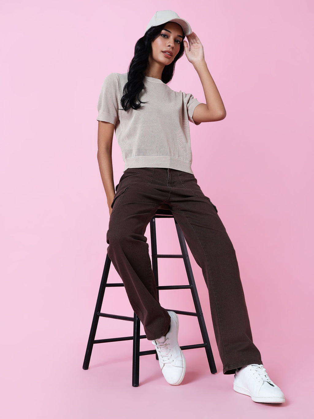 Women's Beige Puff Sleeve Top