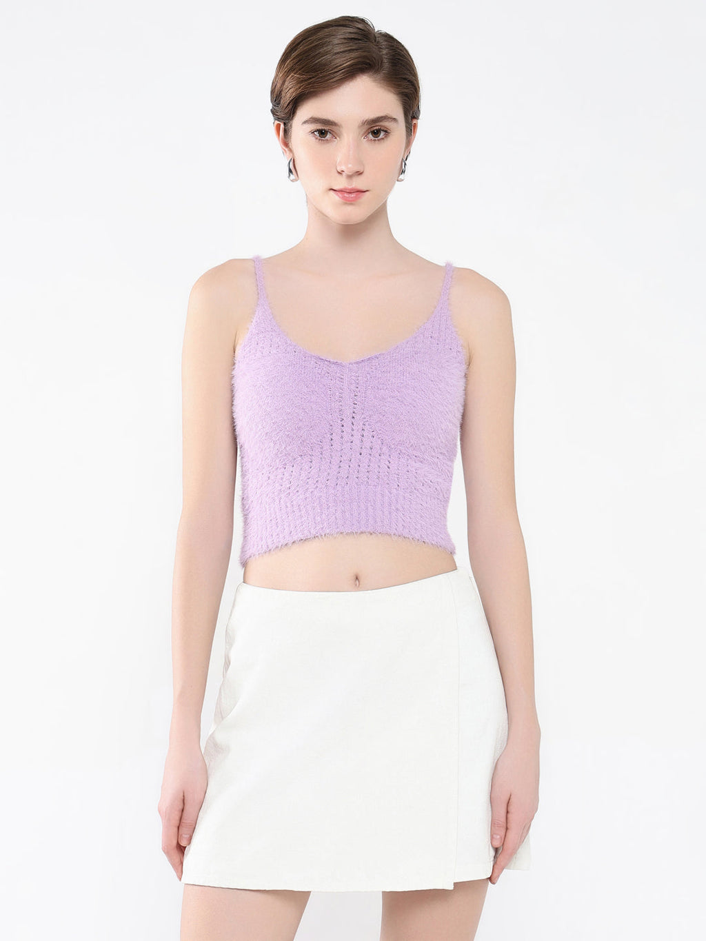 Women's Purple Self Design Shoulder Straps Acrylic Top