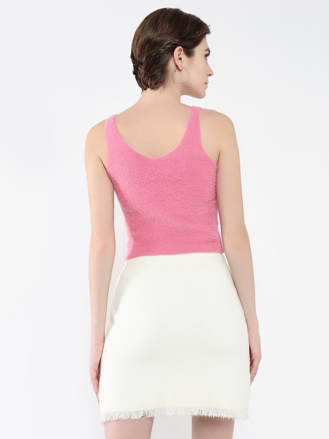 Women's Pink Self Design Scoop Neck Acrylic Top