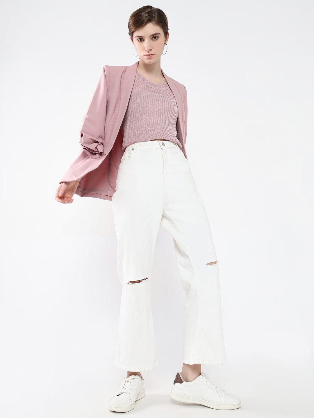 Women's Purple Self Design Round Neck Acrylic Top