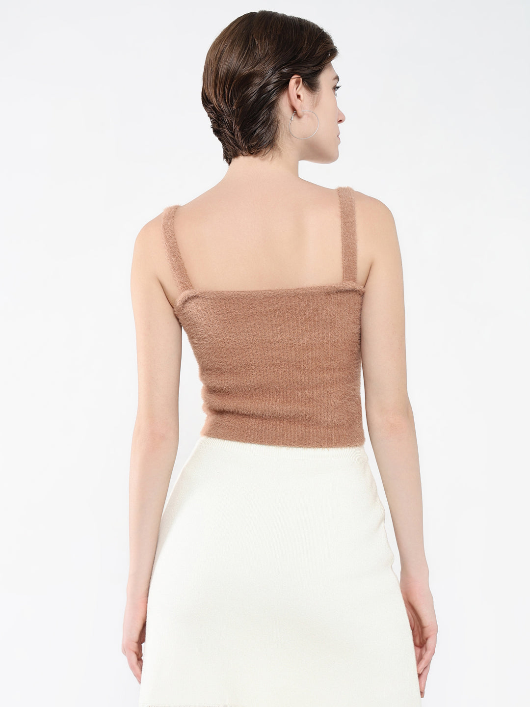 Women's Brown Solid Shoulder Straps Acrylic Top