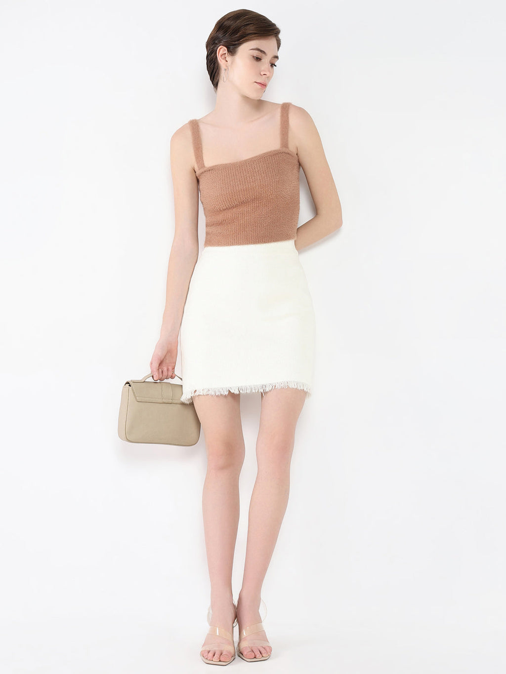 Women's Brown Solid Shoulder Straps Acrylic Top