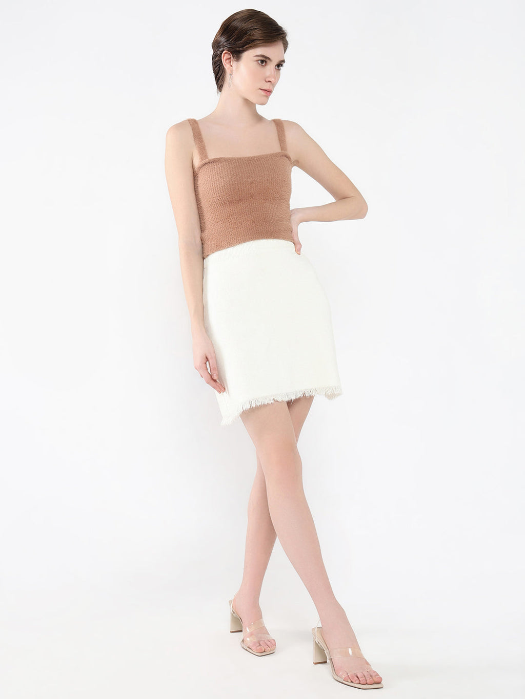 Women's Brown Solid Shoulder Straps Acrylic Top