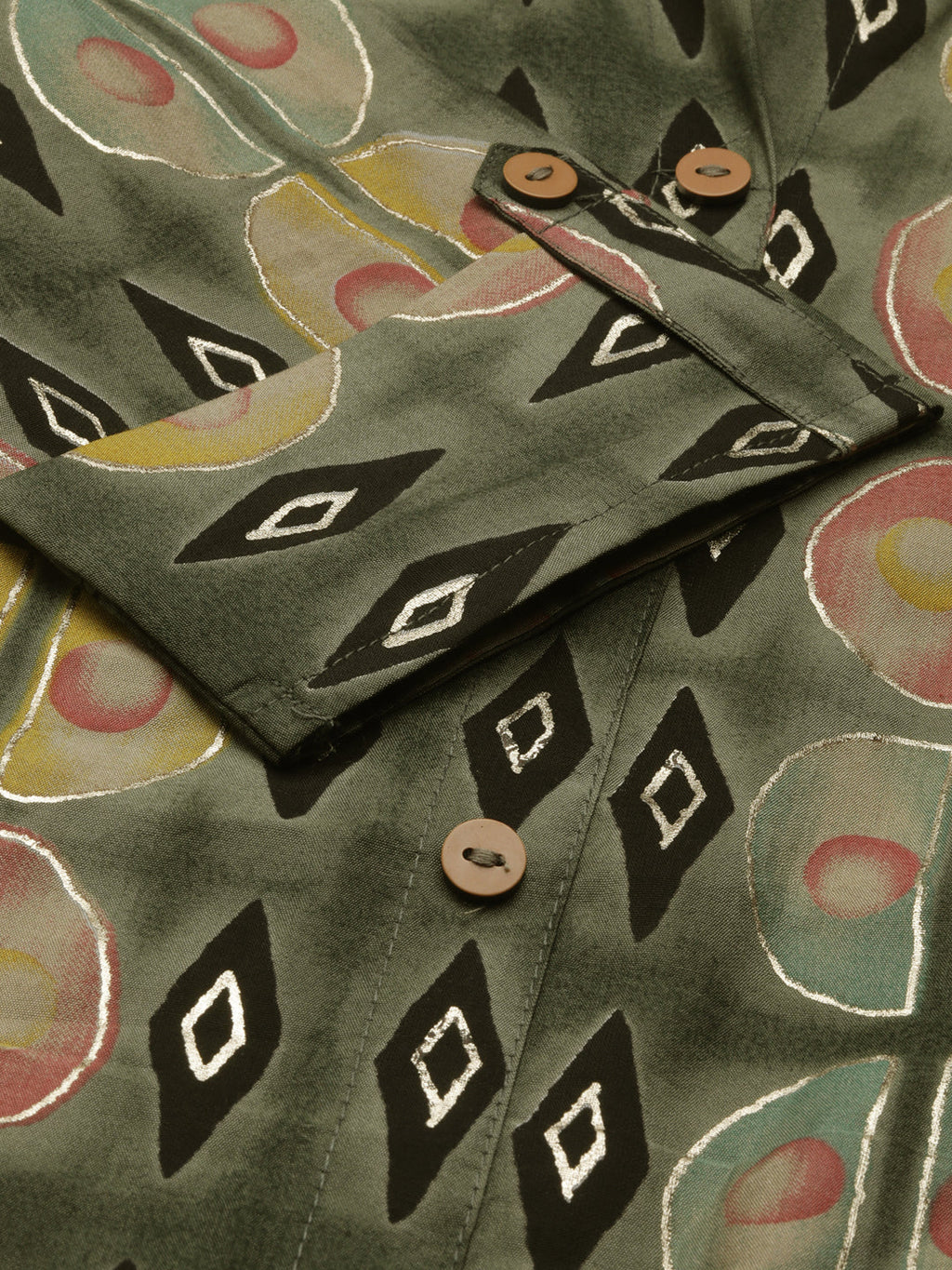 Women's Olive Geometric Printed A-Line Kurta