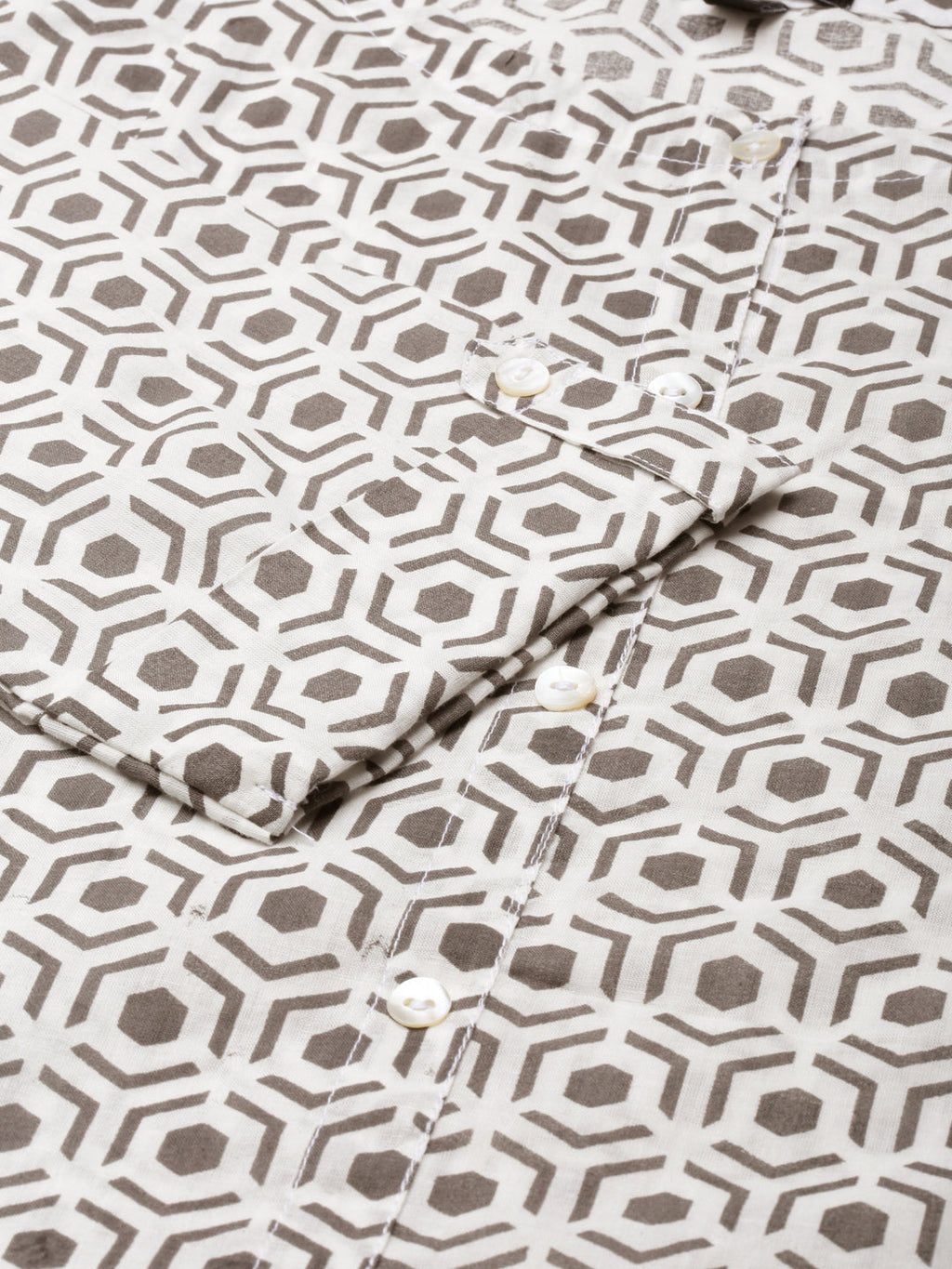 Women's Cream Geometric Printed Thread Work Kurta