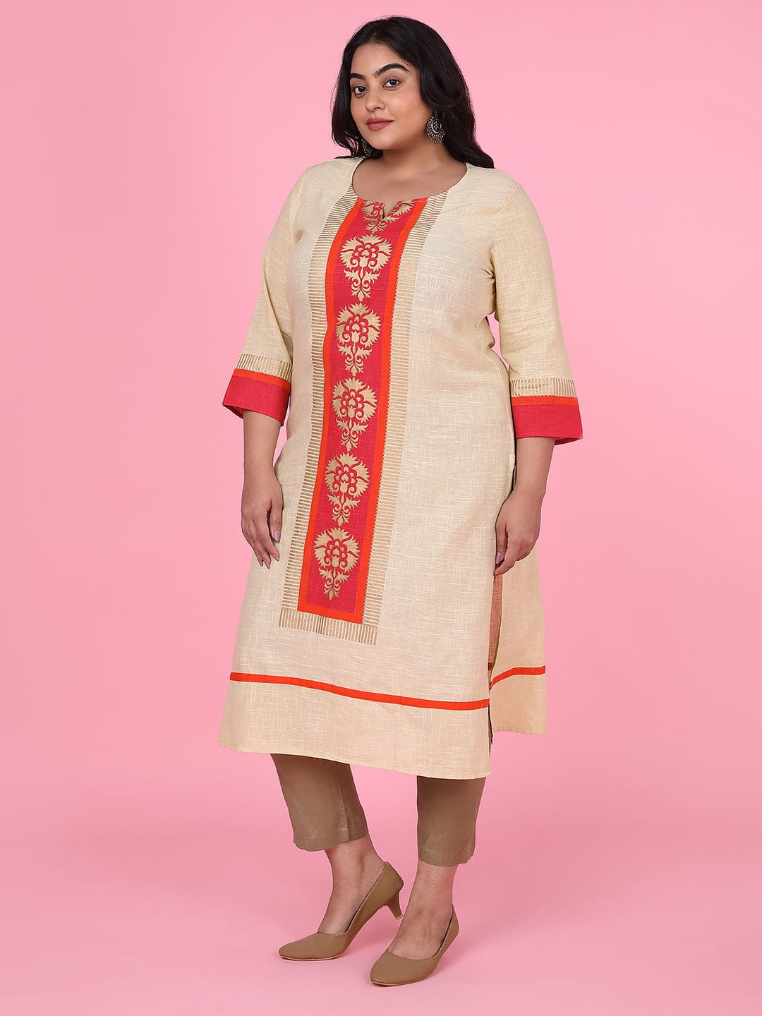 Women's Cream Floral Straight Kurta