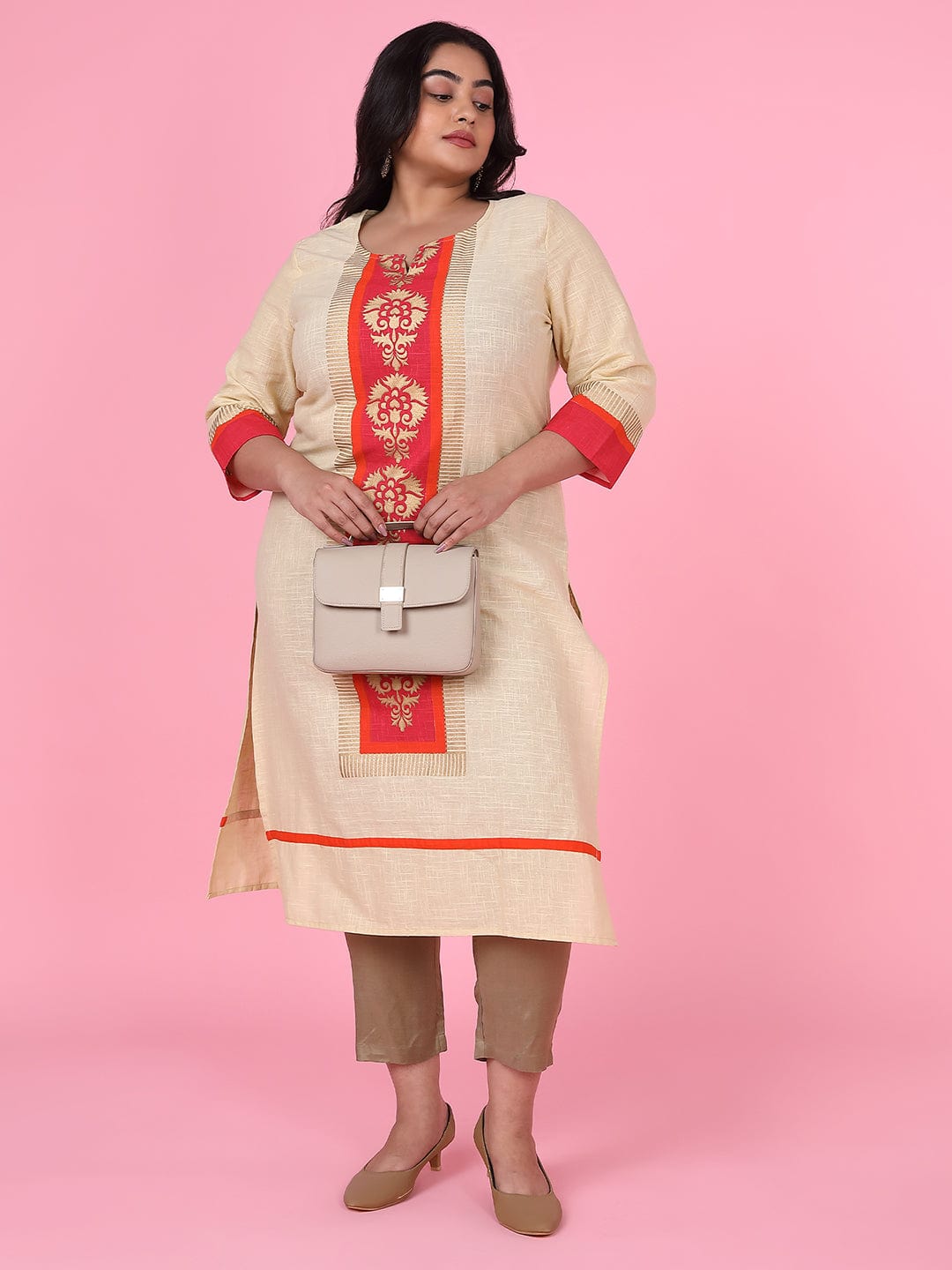 Women's Cream Floral Straight Kurta