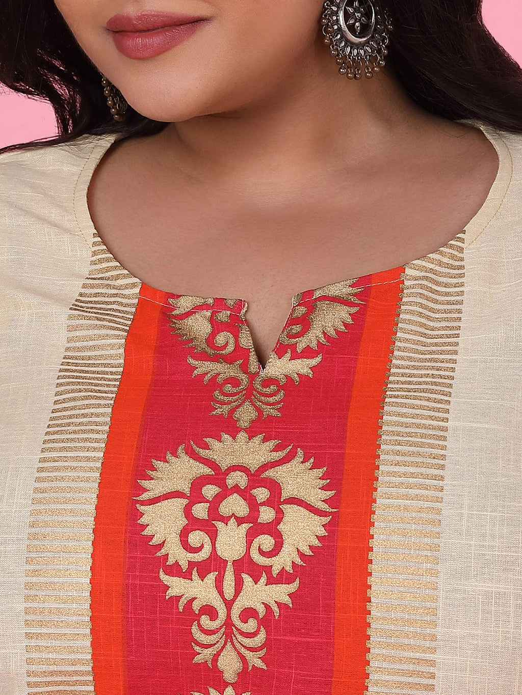 Women's Cream Floral Straight Kurta