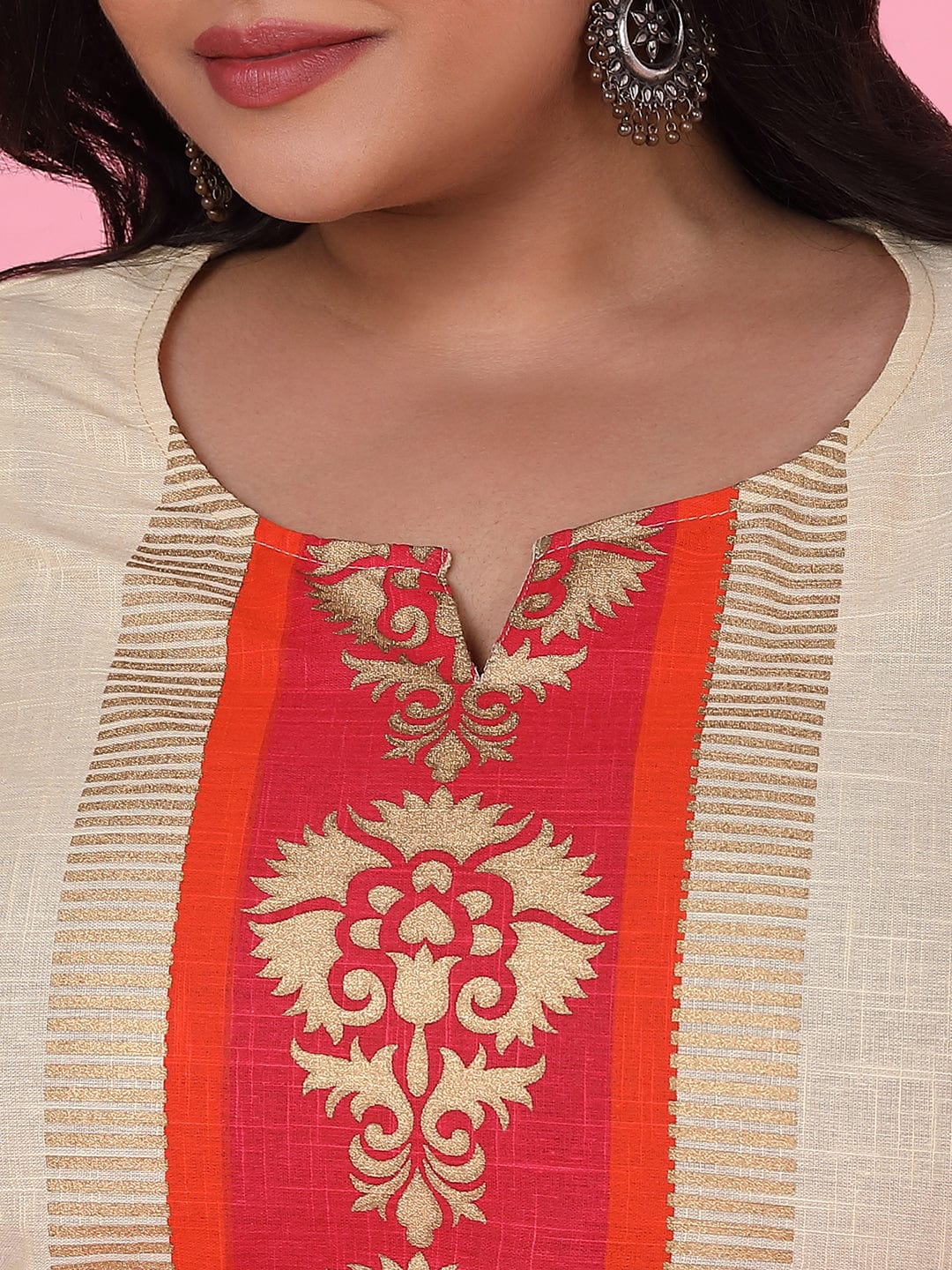 Women's Cream Floral Straight Kurta