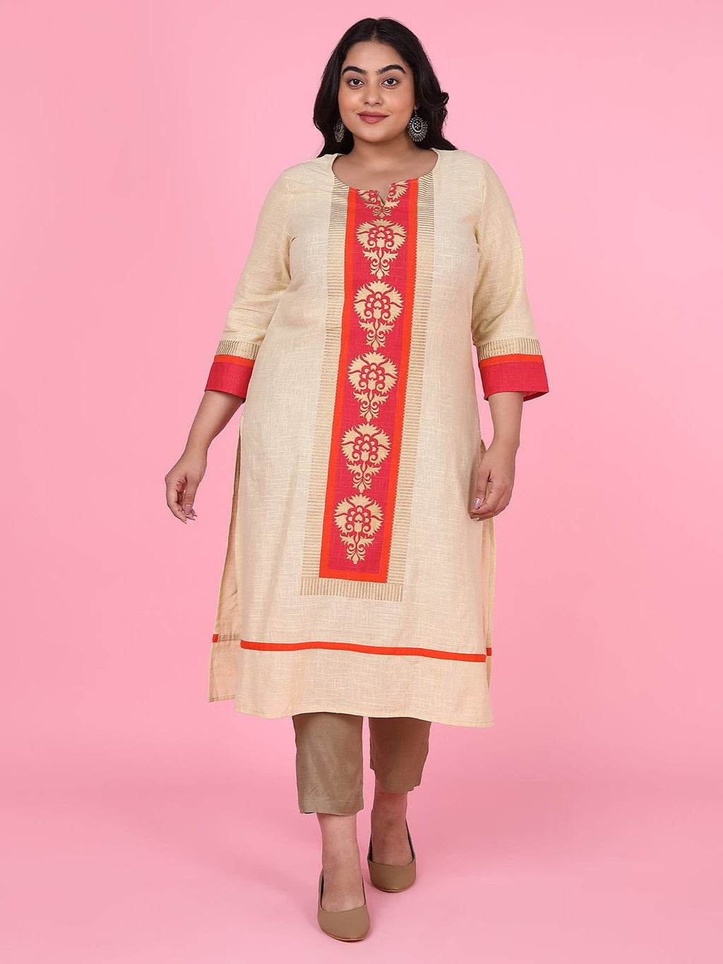 Women's Cream Floral Straight Kurta