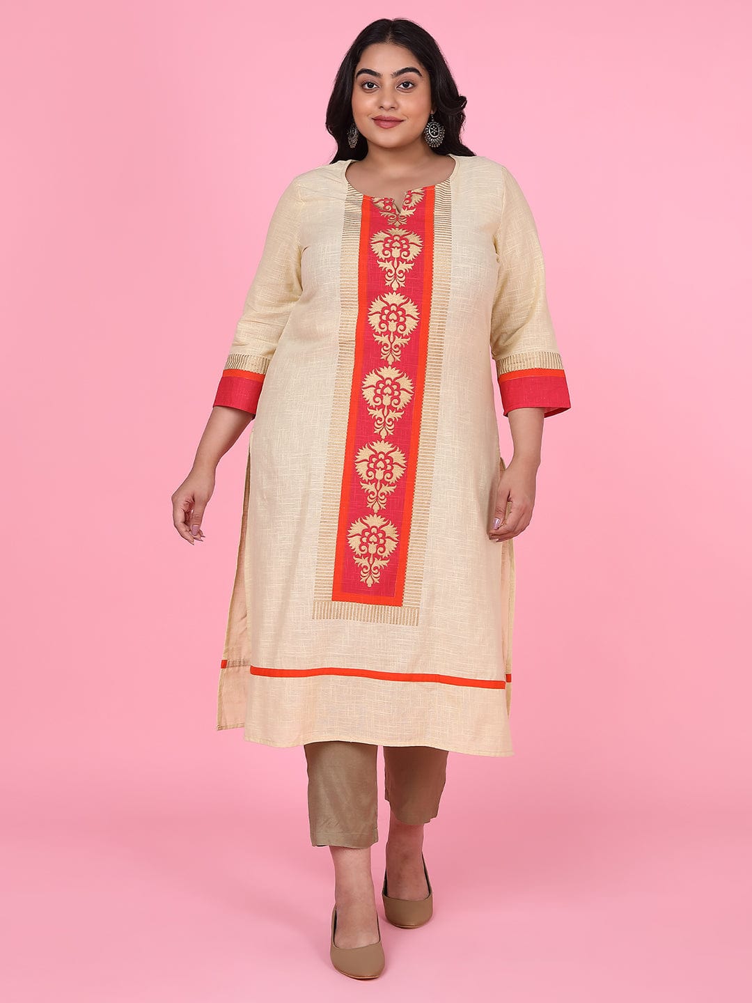 Women's Cream Floral Straight Kurta