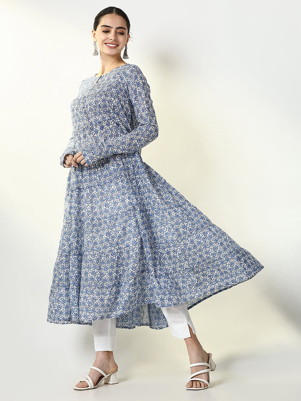 Women's Blue Floral Anarkali Kurta