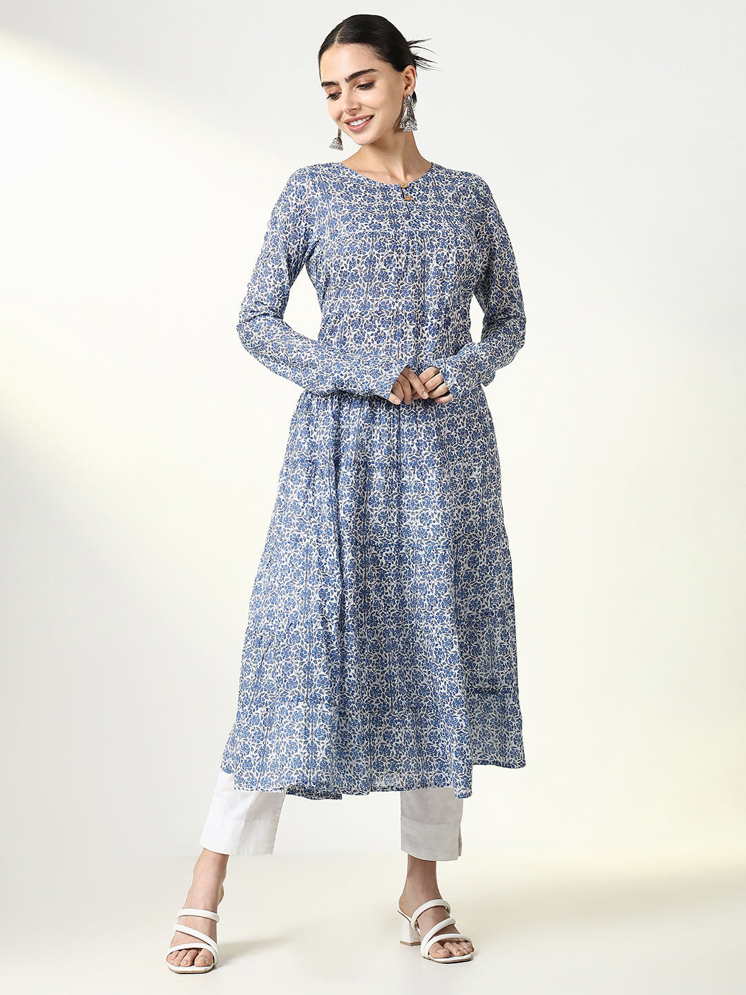 Women's Blue Floral Anarkali Kurta