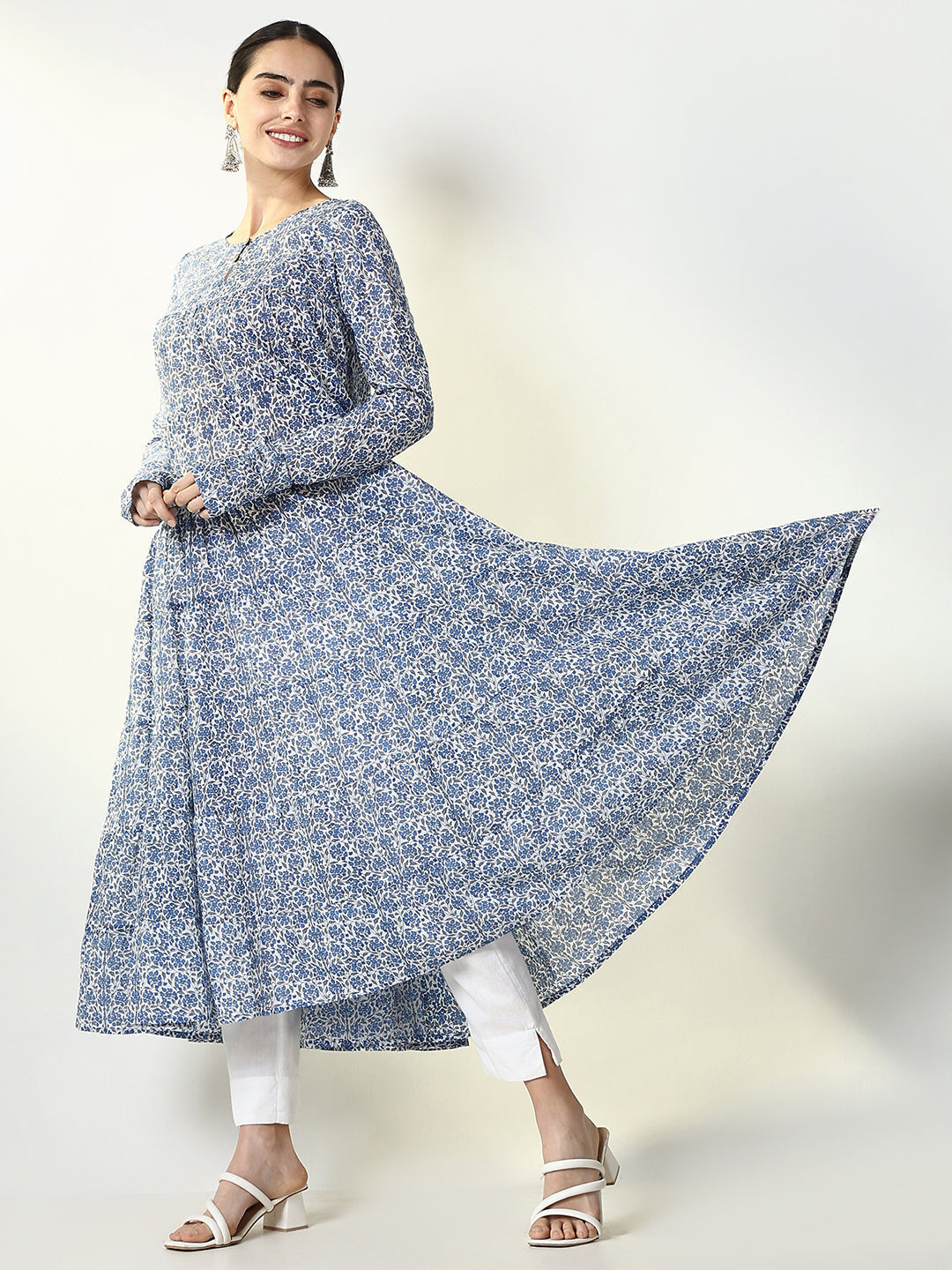 Women's Blue Floral Anarkali Kurta
