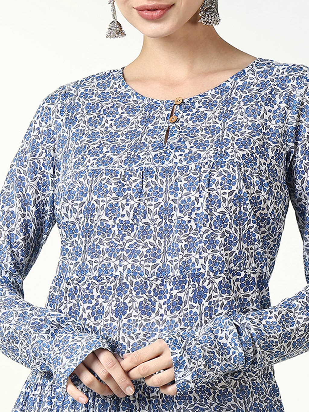 Women's Blue Floral Anarkali Kurta